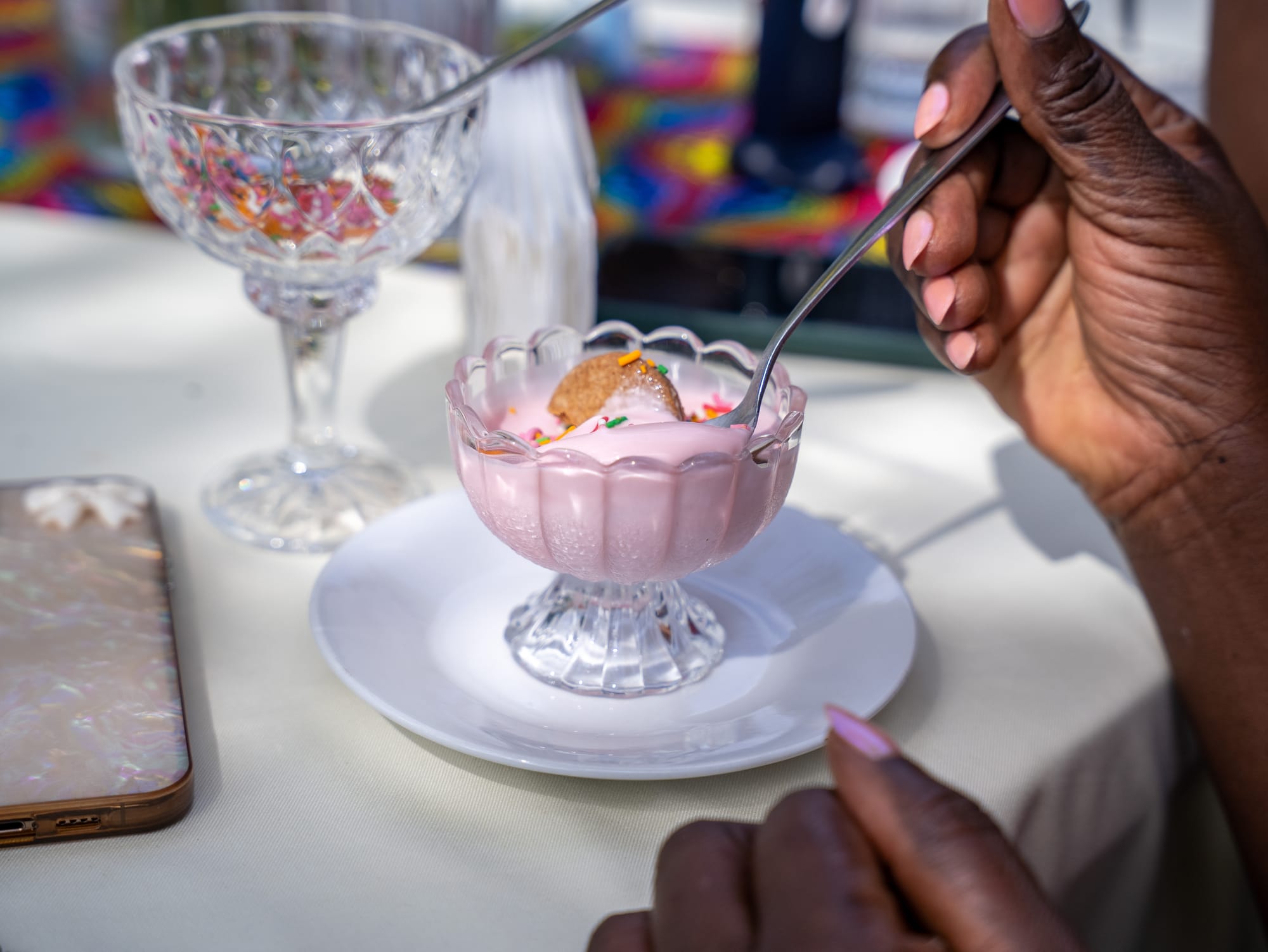 A pink dessert served at a garden gathering