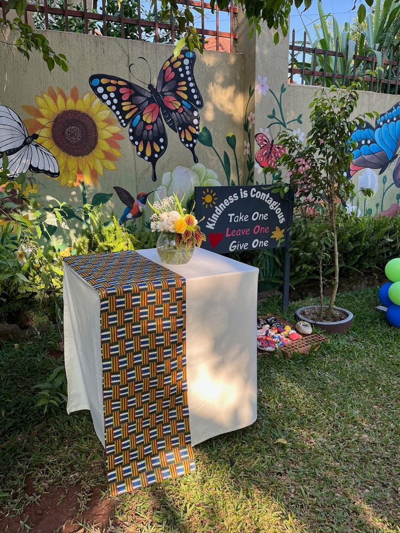 The kindness corner mural in the garden